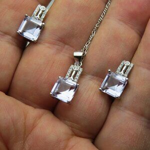 Sterling Silver Diamond & Gemstone Earring Pendant Chain Set